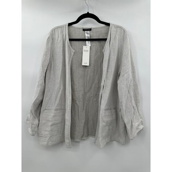 Eileen Fisher NWT Rustic Organic Linen Cotton Lightweight Jacket Gray Sz Large - Picture 1 of 14